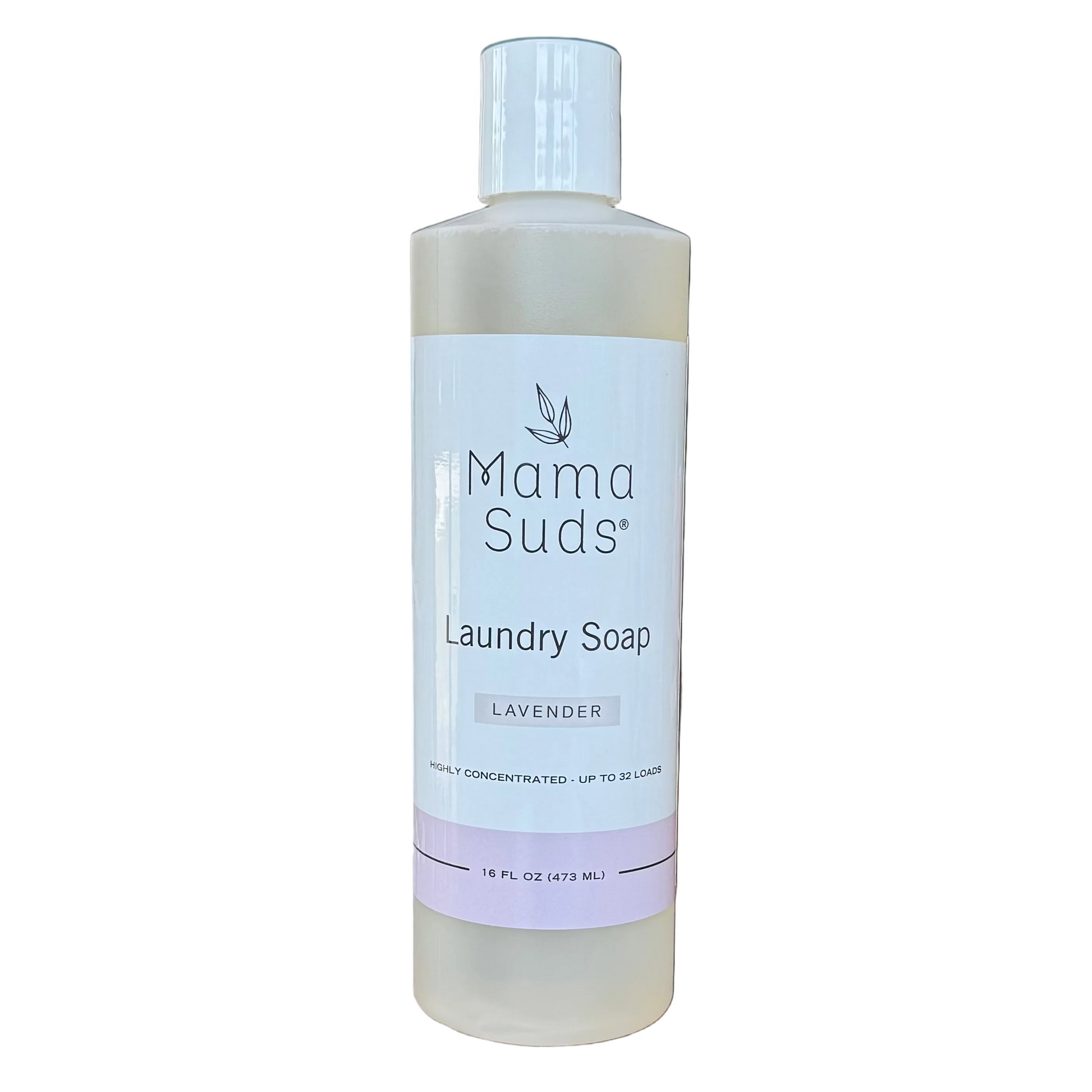 Mama Suds laundry soap bottle with a white background
