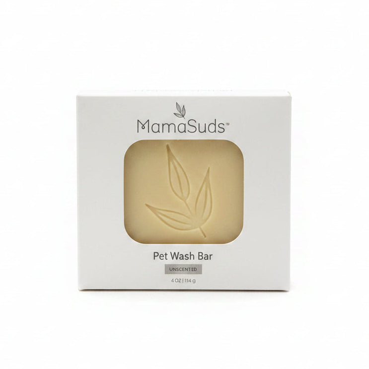 A white MamaSuds Pet Wash Bar box on a white background.